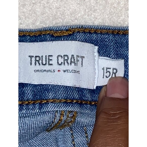 True Craft High-Rise Flare Jeans Size 15R Light Wash Distressed Cotton Blend Wom - Picture 2 of 10